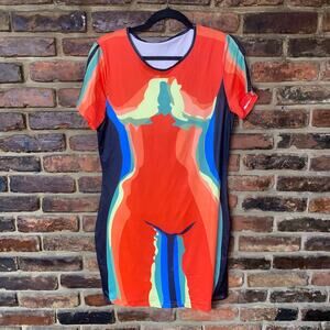 Blush Mark Abstract Body Print Short Sleeve Mini T-Shirt Dress Women's Size XL